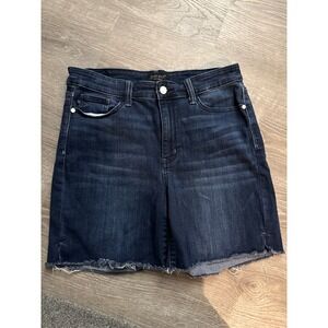 Judy Blue Mid Rise Frayed Hem Denim Shorts Dark Wash Women's XL